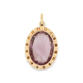 9ct Yellow Gold Oval Shaped Amethyst Scalloped Edge Pendant