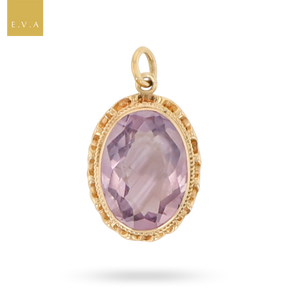 9ct Yellow Gold Oval Shaped Amethyst Scalloped Edge Pendant