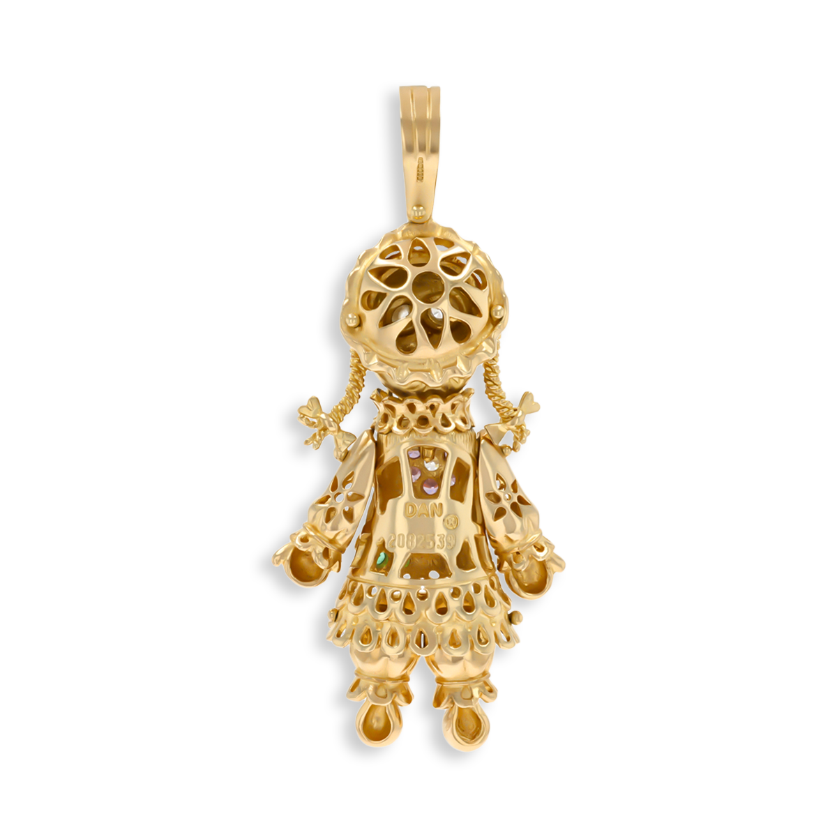 9ct Yellow Gold Ragdoll Moveable Cubic Zirconia Set Pendant