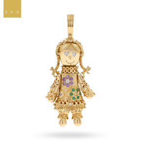 9ct Yellow Gold Ragdoll Moveable Cubic Zirconia Set Pendant