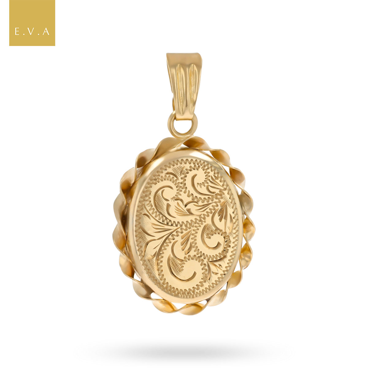 9ct Yellow Gold Oval Foliate Scroll Rope Edge Locket