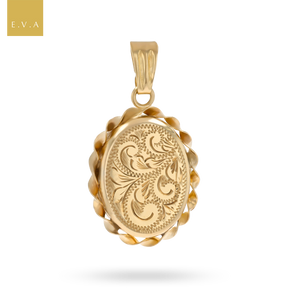 9ct Yellow Gold Oval Foliate Scroll Rope Edge Locket