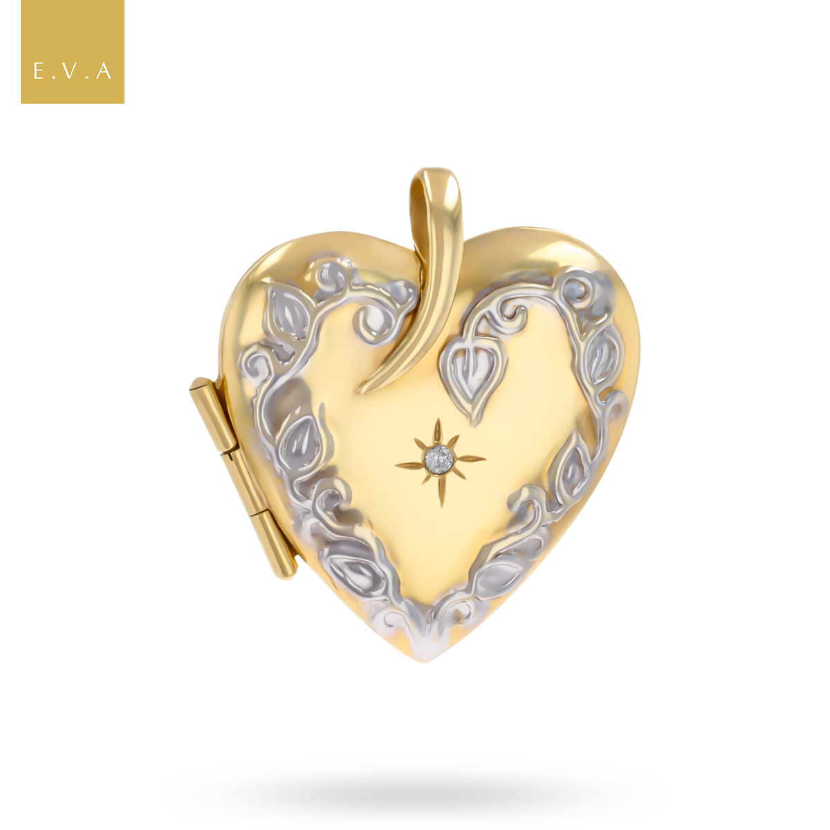 9ct Yellow Gold Heart Shaped Diamond Set Floral Locket