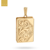 9ct Yellow Gold Rectangle Engraved Foliate Scroll Locket