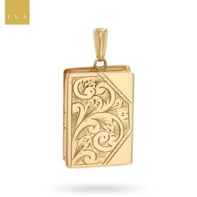 9ct Yellow Gold Rectangle Engraved Foliate Scroll Locket