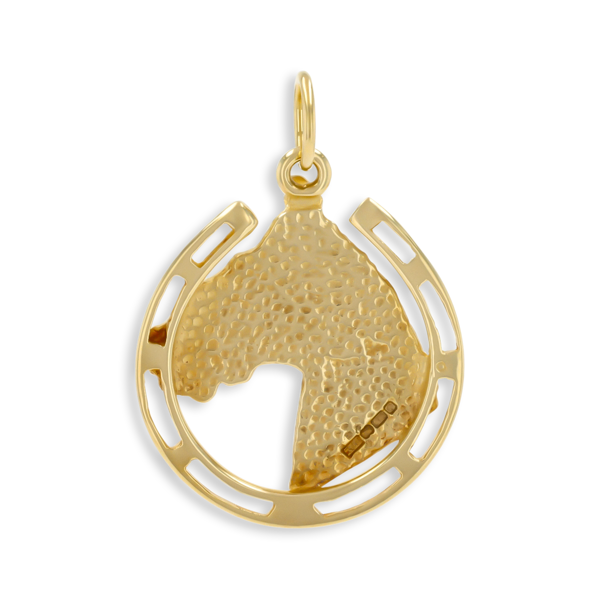 9ct Yellow Gold Large Horse Head in Horseshoe Pendant