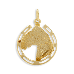 9ct Yellow Gold Large Horse Head in Horseshoe Pendant