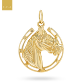 9ct Yellow Gold Large Horse Head in Horseshoe Pendant