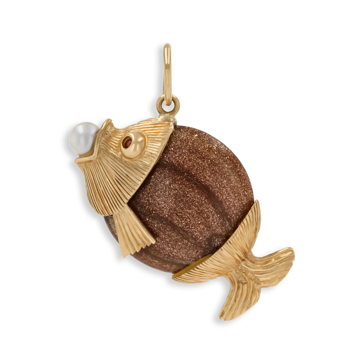 9ct Yellow Gold Murano Glass Goldstone Fish Pendant