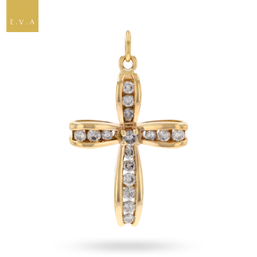 9ct Yellow Gold 1.00ctw Diamond Set Cross Pendant