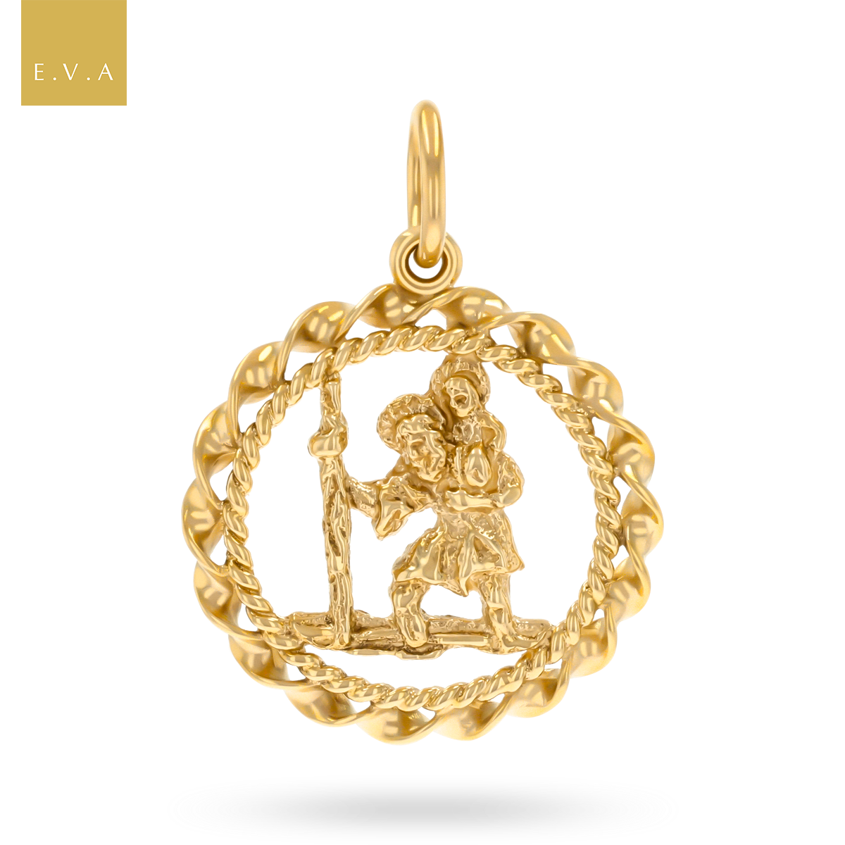 9ct Yellow Gold Openwork Rope Edge St Christopher Pendant