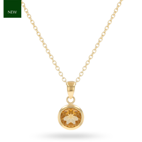 9ct Yellow Gold Round Shaped Citrine Bezel Set Pendant & Chain