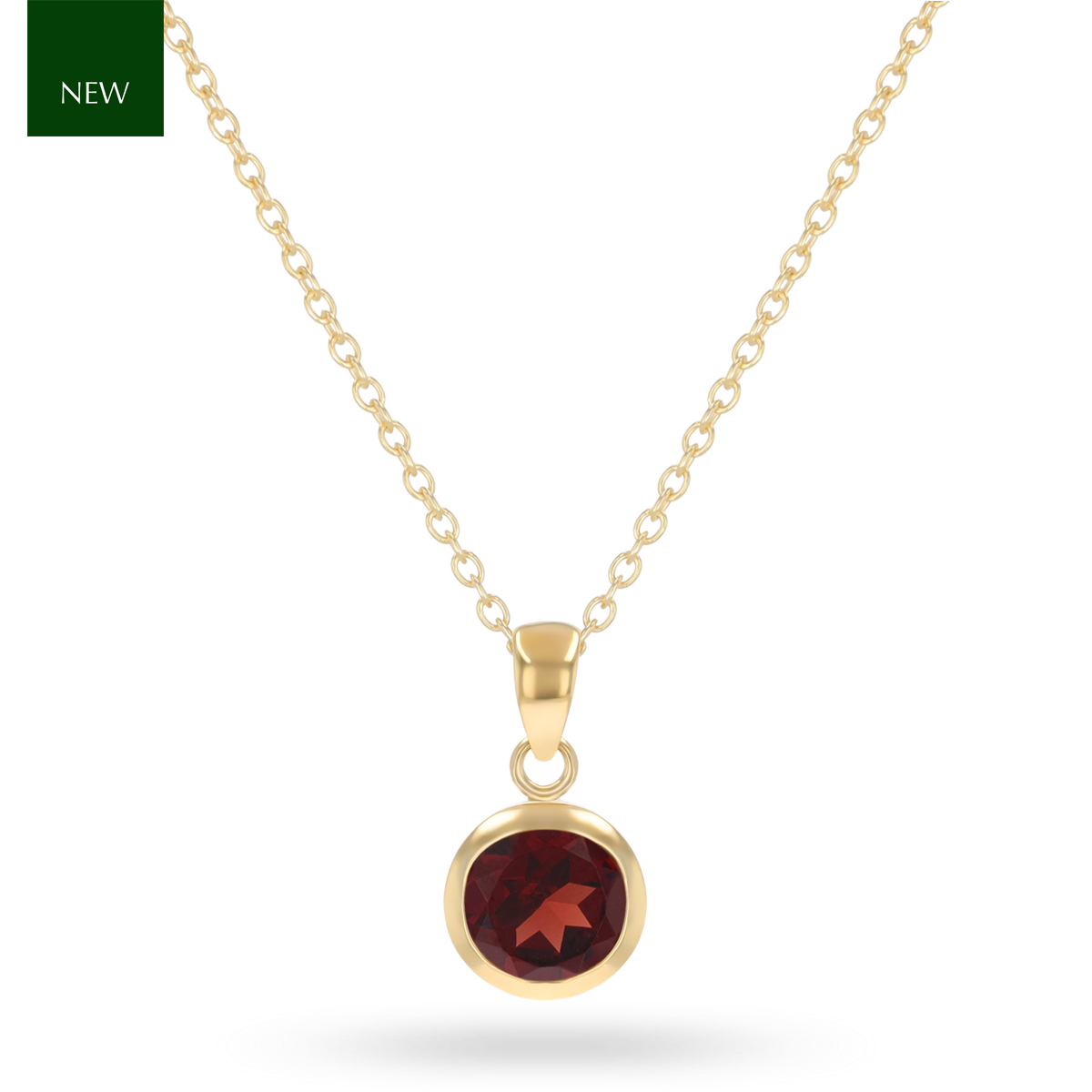 9ct Yellow Gold Round Shaped Garnet Bezel Set Pendant with Chain