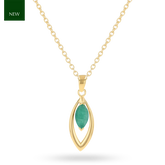 9ct Yellow Gold Marquise Shaped Emerald Navette Pendant with Chain