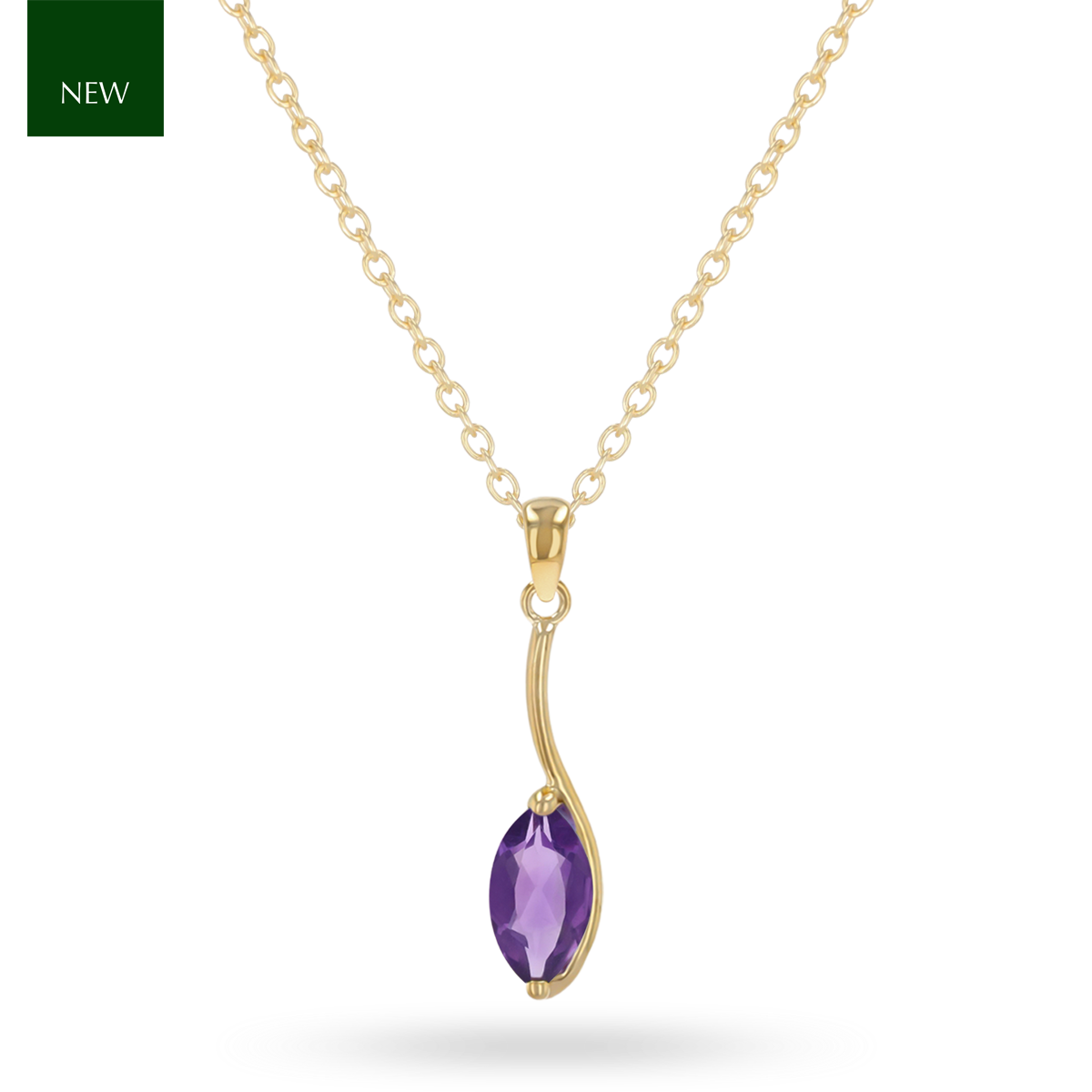 9ct Yellow Gold Marquise Shaped Amethyst Pendant & Chain