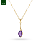 9ct Yellow Gold Marquise Shaped Amethyst Pendant & Chain