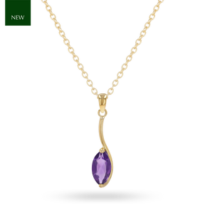 9ct Yellow Gold Marquise Shaped Amethyst Pendant & Chain