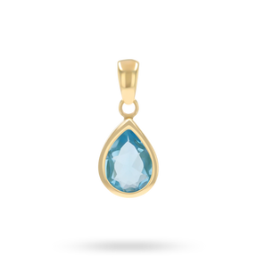 9ct Yellow Gold Pear Shaped Blue Topaz Bezel Set Pendant