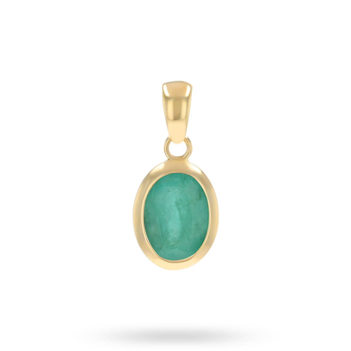 9ct Yellow Gold Oval Shaped Emerald Bezel Set Pendant
