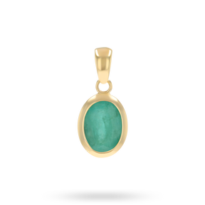 9ct Yellow Gold Oval Shaped Emerald Bezel Set Pendant