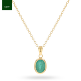 9ct Yellow Gold Oval Shaped Emerald Bezel Set Pendant with Chain