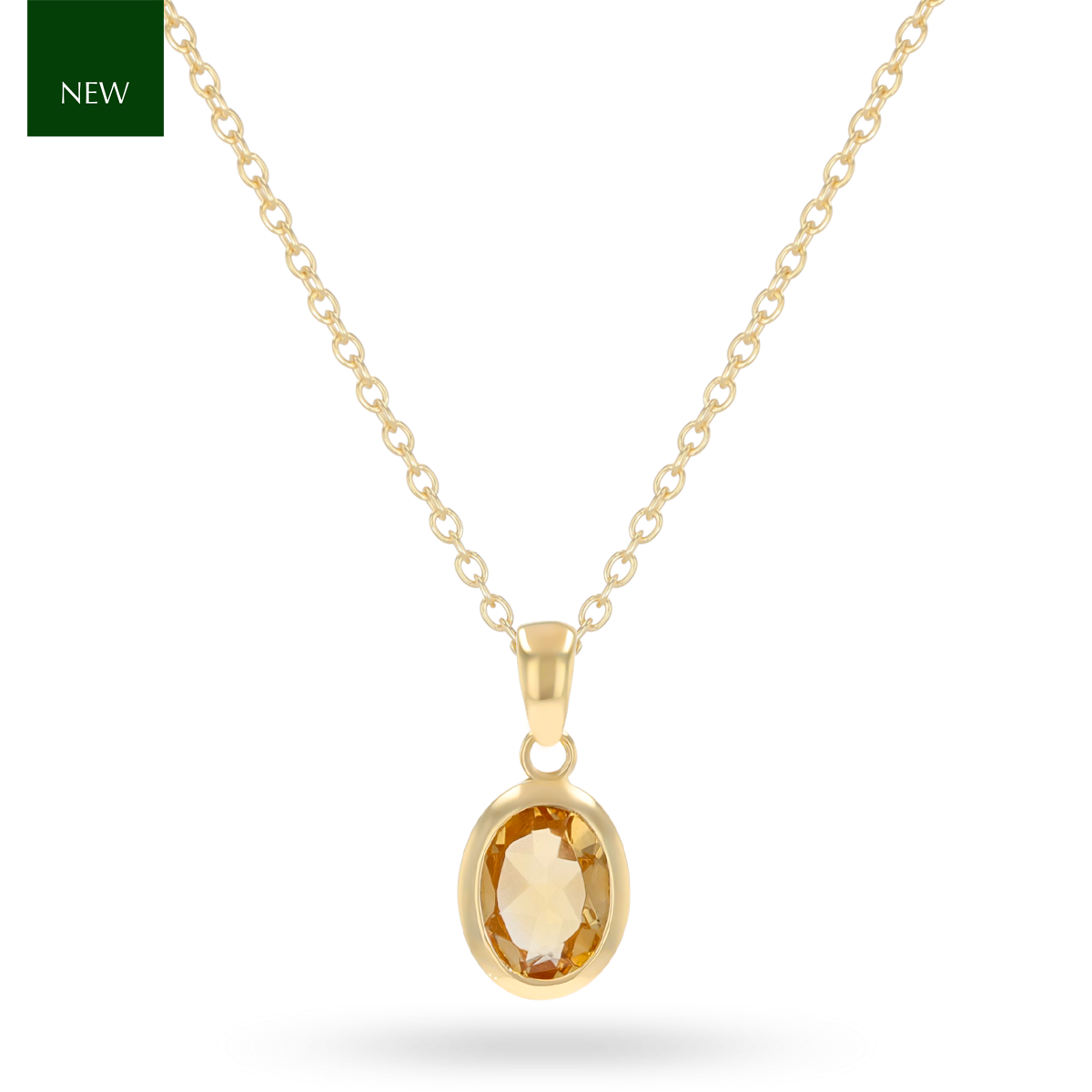 9ct Yellow Gold Oval Shaped Citrine Bezel Set Pendant & Chain