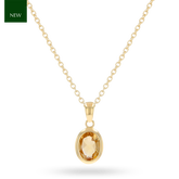 9ct Yellow Gold Oval Shaped Citrine Bezel Set Pendant & Chain