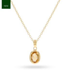 9ct Yellow Gold Oval Shaped Citrine Bezel Set Pendant & Chain