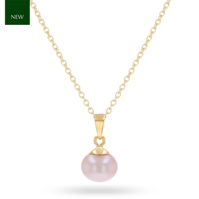 9ct Yellow Gold Pink Freshwater Pearl Round Pendant