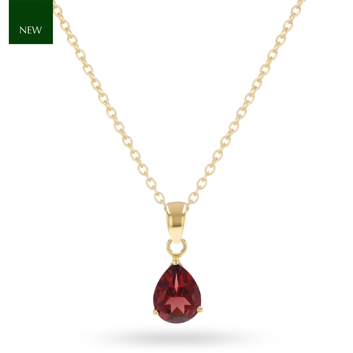 9ct Yellow Gold Pear Shaped Garnet Claw Set Pendant with Chain