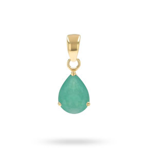 9ct Yellow Gold Pear Shaped Emerald Claw Set Pendant