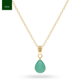 9ct Yellow Gold Pear Shaped Emerald Claw Set Pendant with Chain