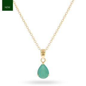 9ct Yellow Gold Pear Shaped Emerald Claw Set Pendant with Chain