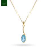 9ct Yellow Gold Marquise Shaped Blue Topaz Pendant with Chain