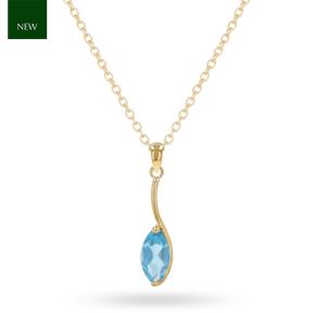 9ct Yellow Gold Marquise Shaped Blue Topaz Pendant with Chain