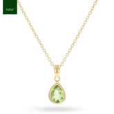 9ct Yellow Gold Pear Shaped Peridot Bezel Set Pendant with Chain