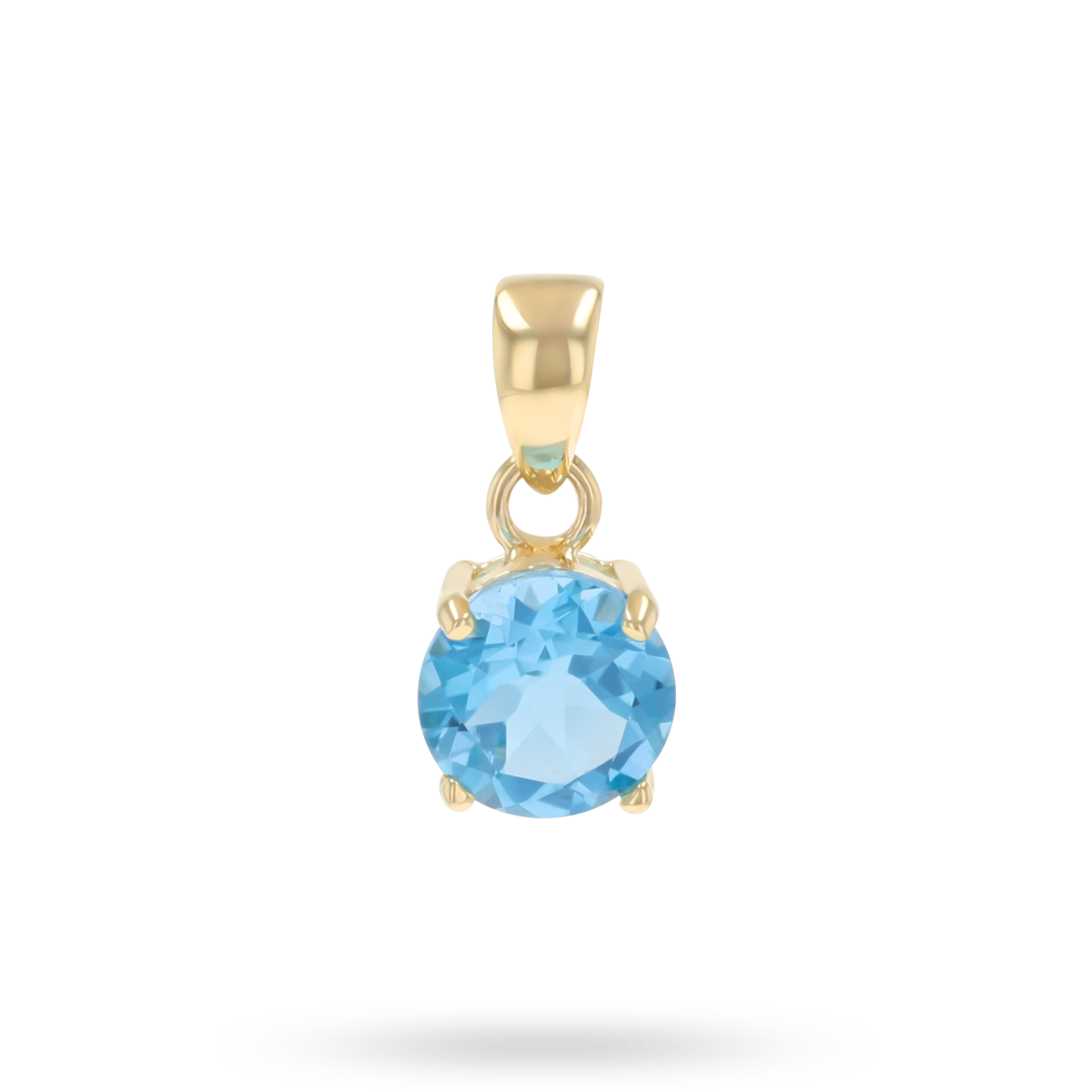9ct Yellow Gold Round Shaped Blue Topaz Claw Set Pendant