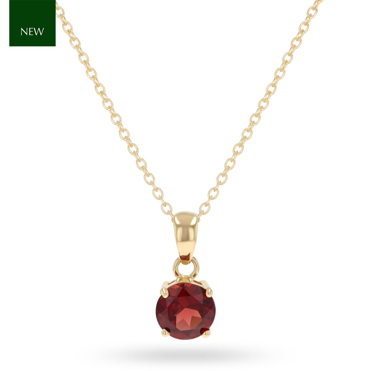 9ct Yellow Gold Round Shaped Garnet Claw Set Pendant With Chain