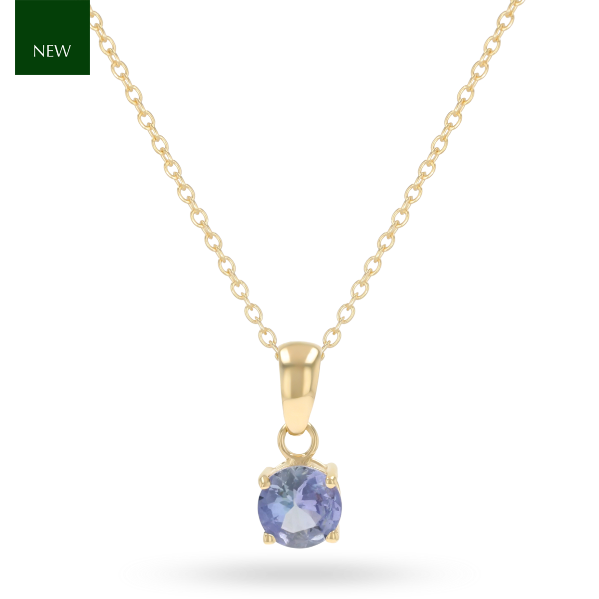 9ct Yellow Gold Round Shaped Tanzanite Claw Set Pendant With Chain