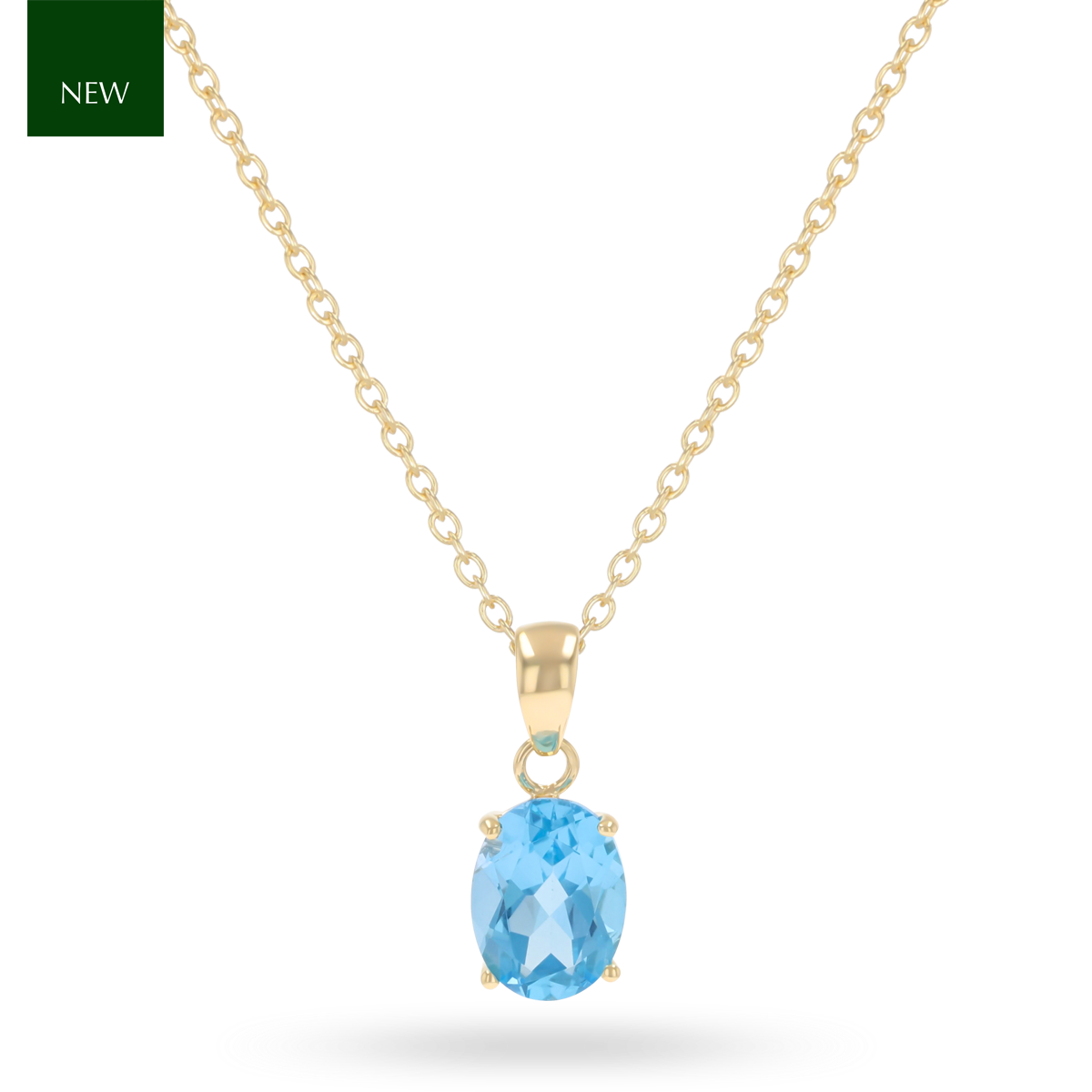 9ct Yellow Gold Oval Shaped Blue Topaz Claw Set Pendant With Chain