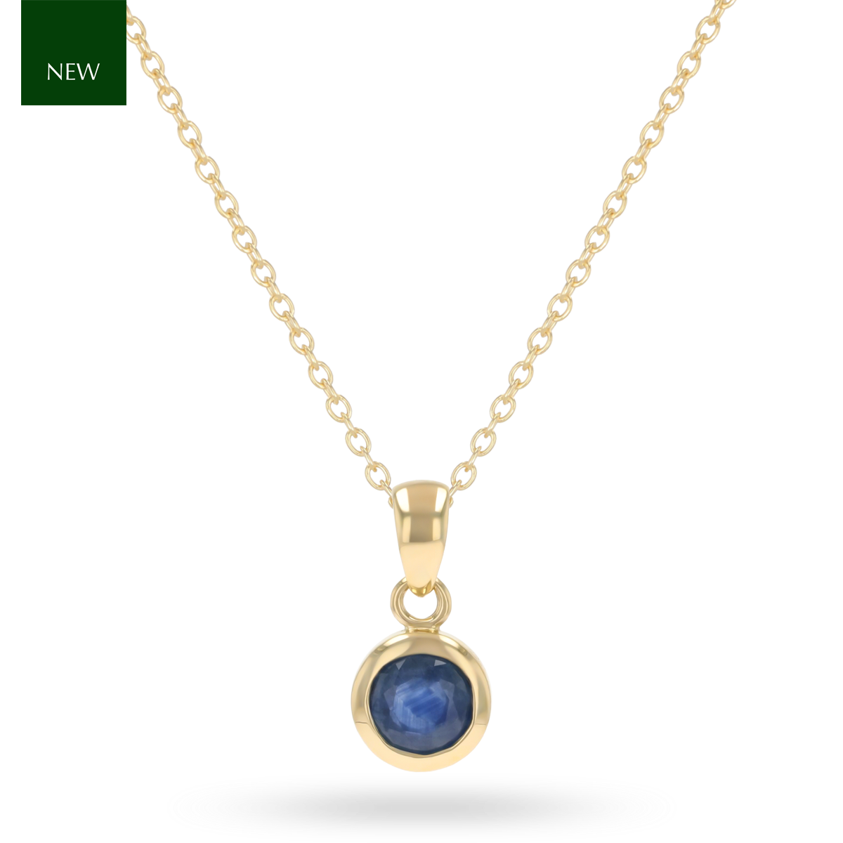 9ct Yellow Gold Round Shaped Sapphire Bezel Set Pendant With Chain