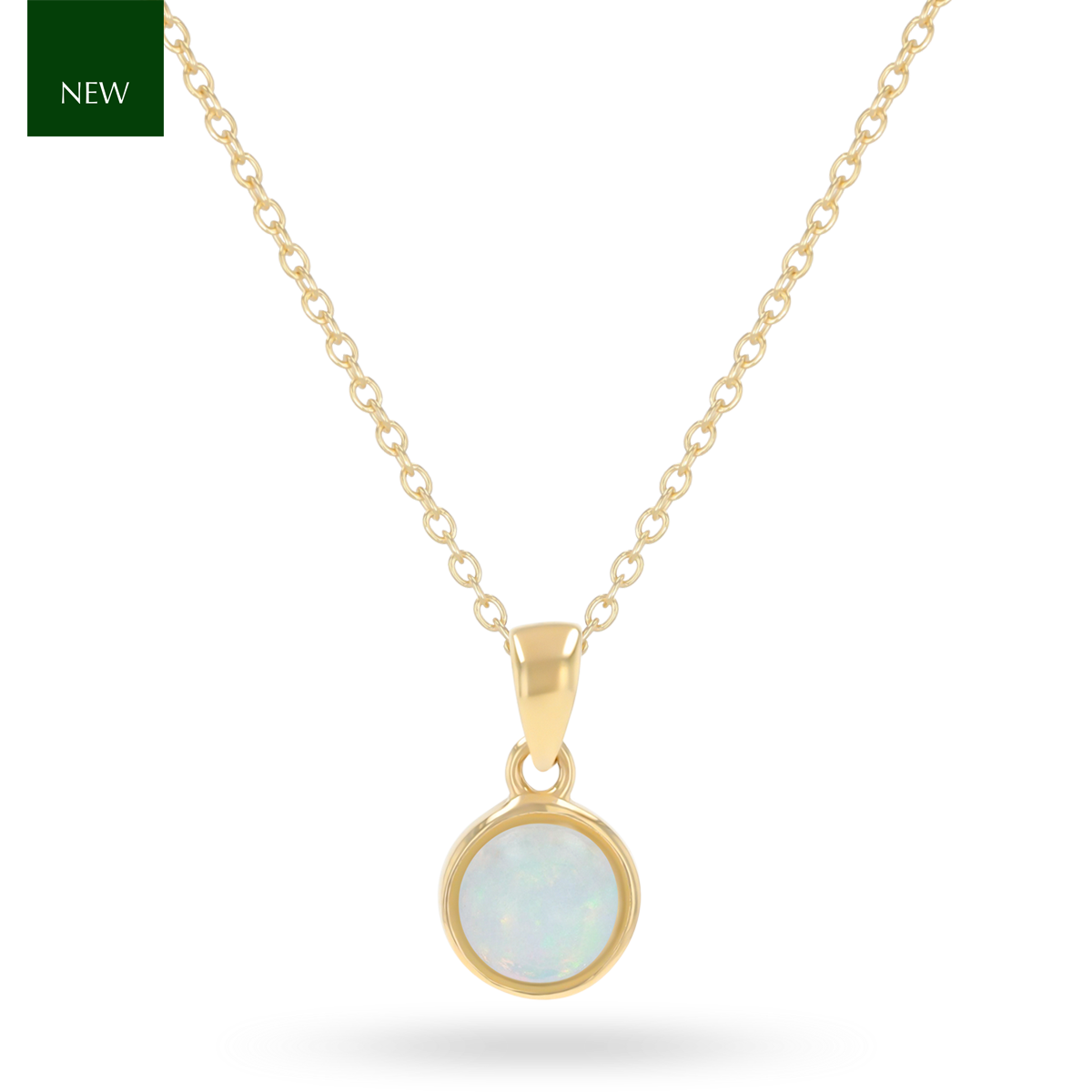 9ct Yellow Gold Round Shaped Opal Bezel Set Pendant With Chain