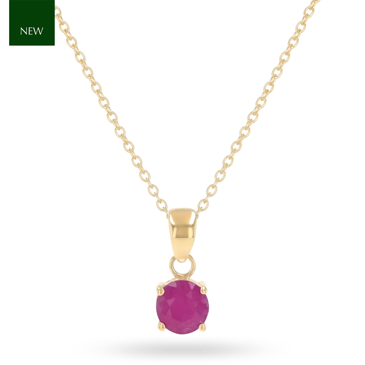 9ct Yellow Gold Round Shaped Ruby Claw Set Pendant With Chain