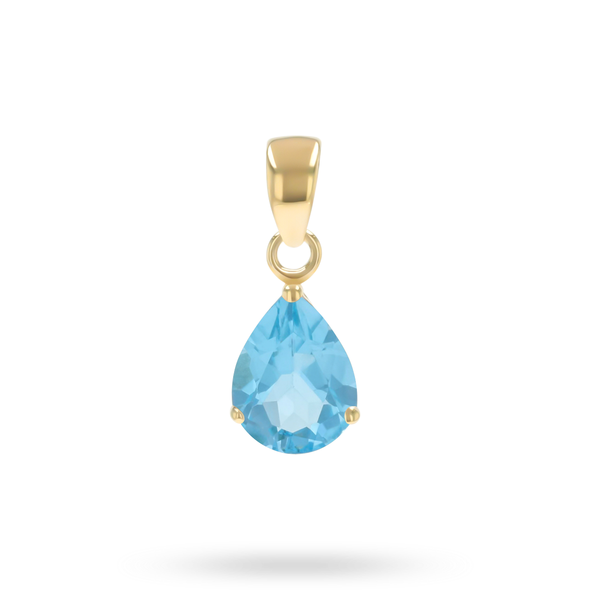 9ct Yellow Gold Pear Shaped Blue Topaz Claw Set Pendant