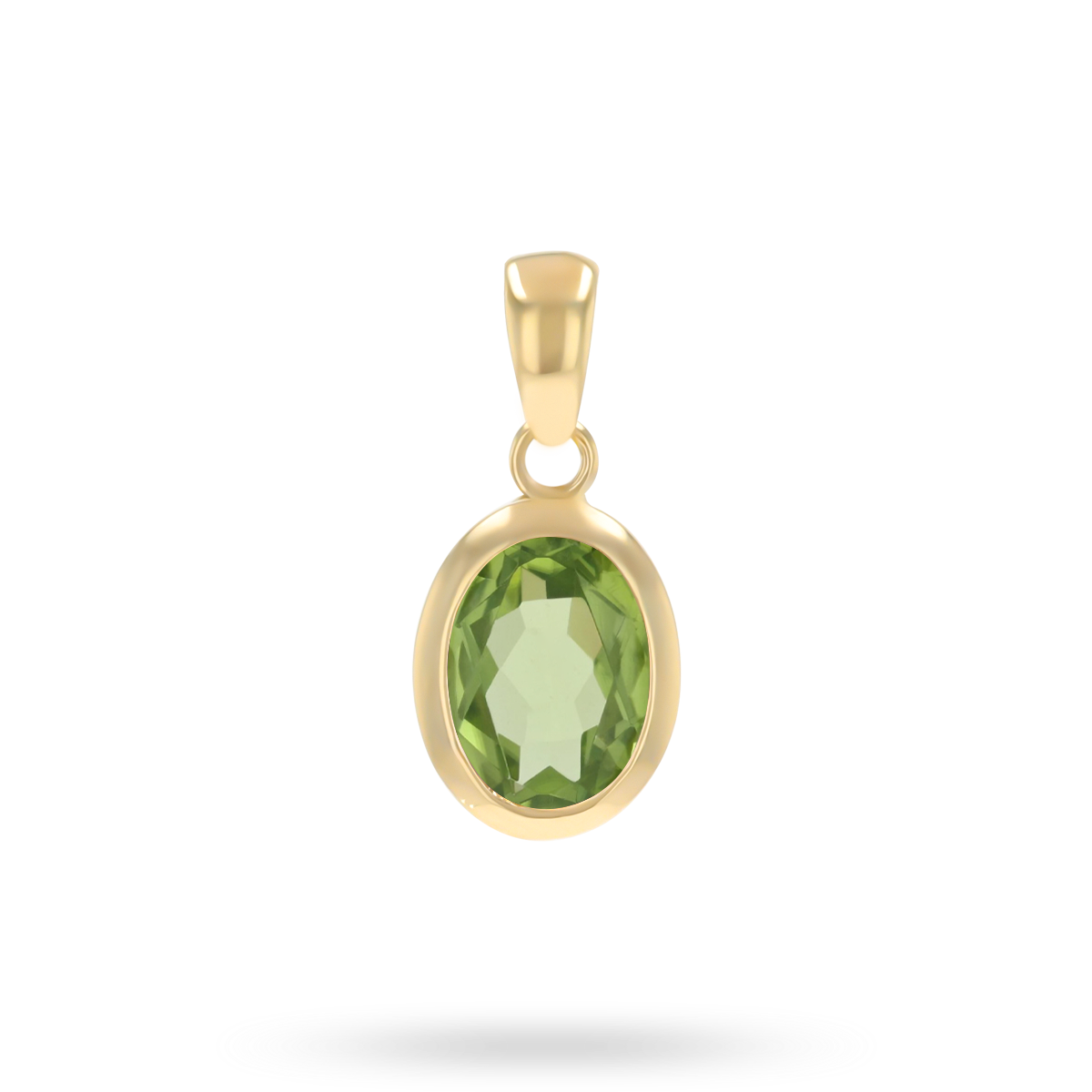 9ct Yellow Gold Oval Shaped Peridot Bezel Set Pendant