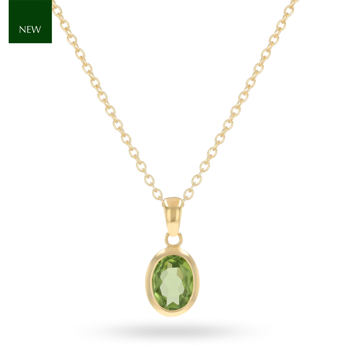 9ct Yellow Gold Oval Shaped Peridot Bezel Set Pendant With Chain