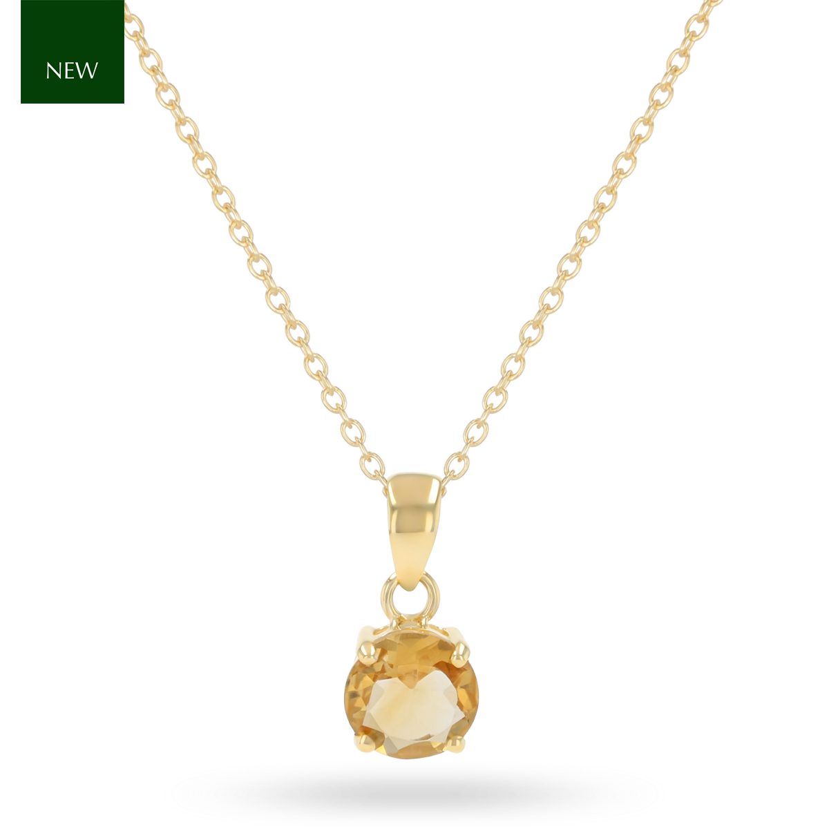 9ct Yellow Gold Round Shaped Citrine Claw Set Pendant With Chain