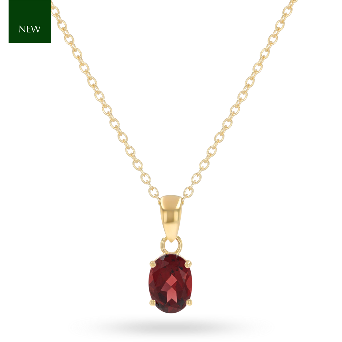 9ct Yellow Gold Oval Shaped Garnet Claw Set Pendant With Chain