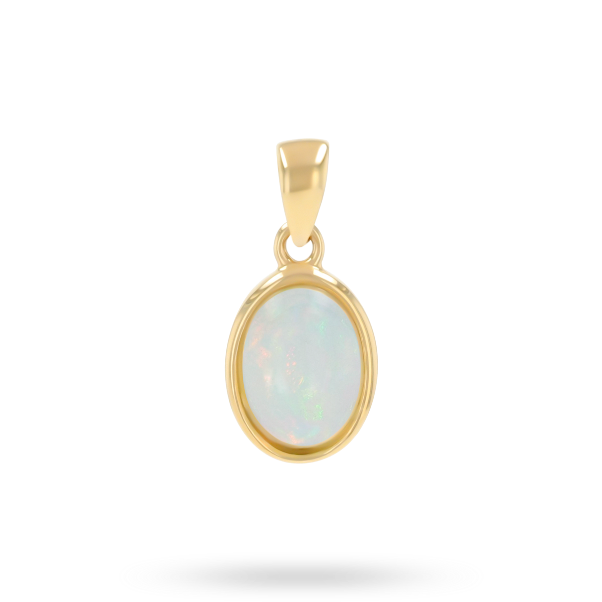 9ct Yellow Gold Oval Shaped Opal Bezel Set Pendant