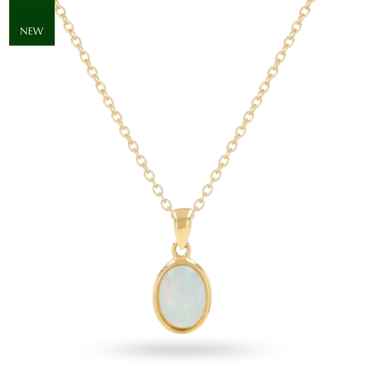 9ct Yellow Gold Oval Shaped Opal Bezel Set Pendant With Chain